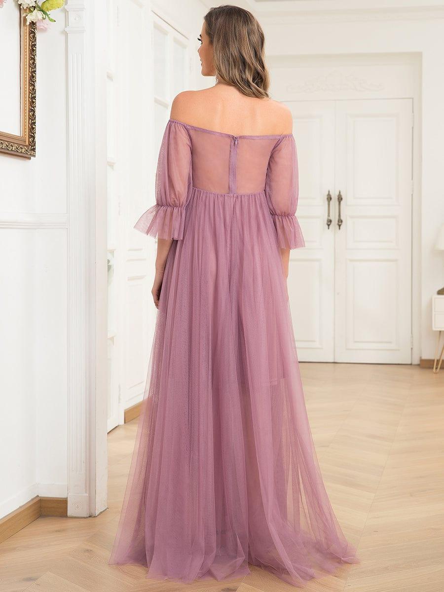 ever CELIA|Sheer Off-Shoulder Double Skirt Maxi Maternity Dress