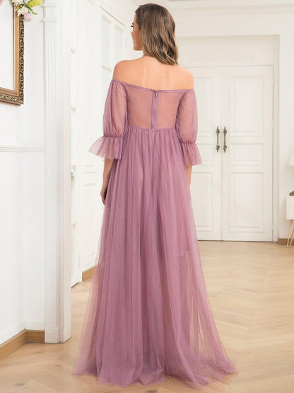 ever CELIA|Sheer Off-Shoulder Double Skirt Maxi Maternity Dress
