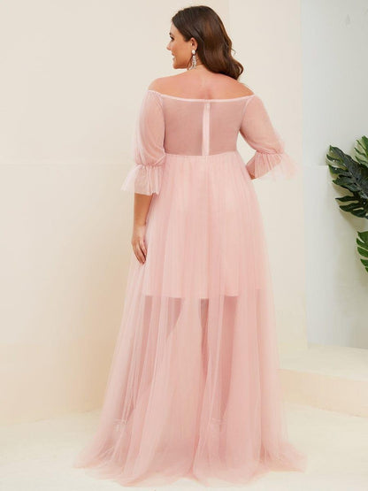 pretty CELIA|Plus Size Off-Shoulder Tulle Double Skirt Maxi Maternity Dress