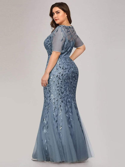 pretty JADEN|Floral Sequin Print Plus Size Mermaid Tulle Evening Dress