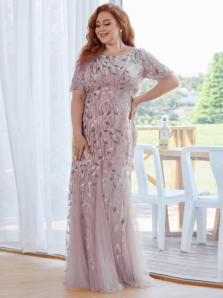 pretty JADEN|Floral Sequin Print Plus Size Mermaid Tulle Evening Dress