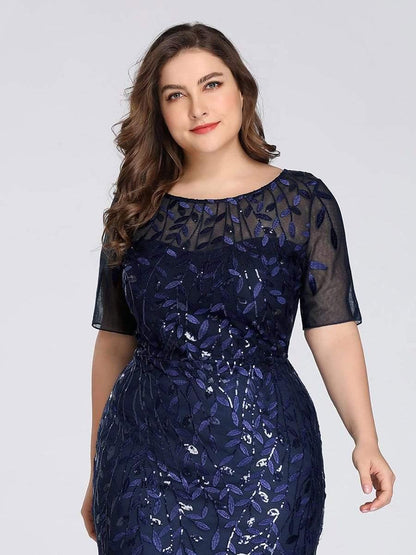 pretty JADEN|Floral Sequin Print Plus Size Mermaid Tulle Evening Dress