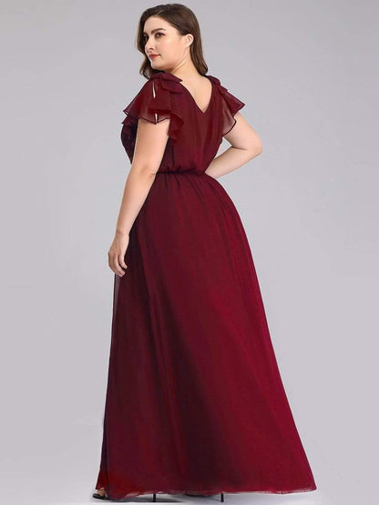pretty AVELYN|Plus Size Ruched Bodice Formal Evening Dresses with Ruffles Sleeves