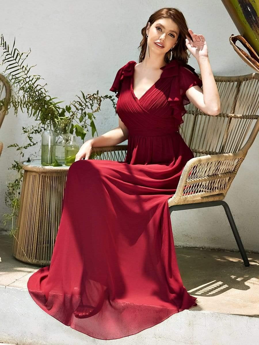 ever AVELYN|Elegant Pleated Bodice Ruffles Sleeves Chiffon Evening Dress