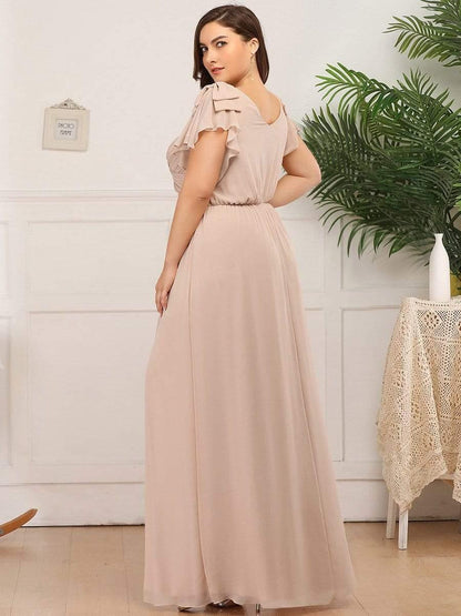ever AVELYN|Elegant Pleated Bodice Ruffles Sleeves Chiffon Evening Dress