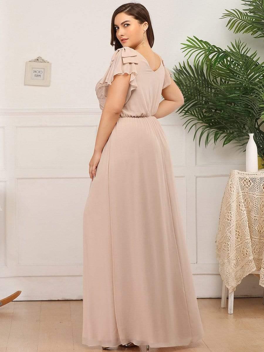 pretty AVELYN|Plus Size Ruched Bodice Formal Evening Dresses with Ruffles Sleeves