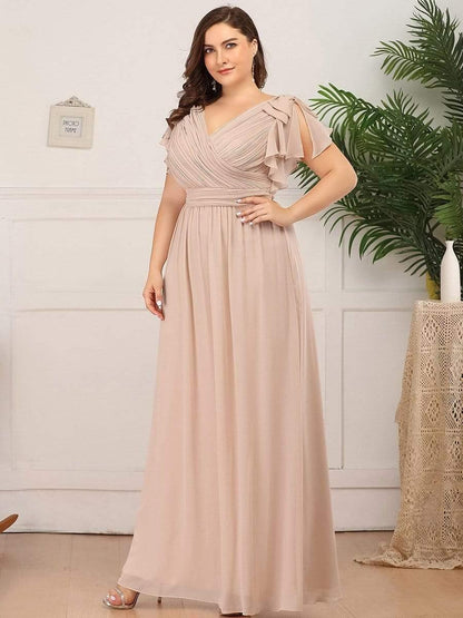 pretty AVELYN|Plus Size Ruched Bodice Formal Evening Dresses with Ruffles Sleeves