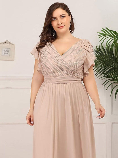 pretty AVELYN|Plus Size Ruched Bodice Formal Evening Dresses with Ruffles Sleeves