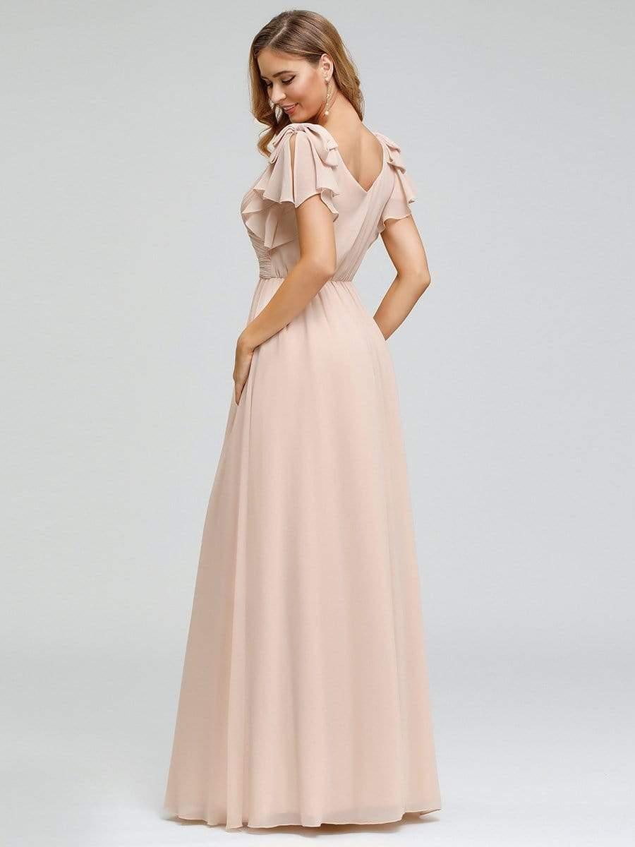 ever AVELYN|Elegant Pleated Bodice Ruffles Sleeves Chiffon Evening Dress