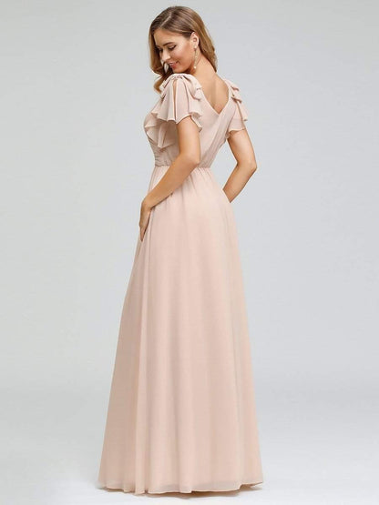 ever AVELYN|Elegant Pleated Bodice Ruffles Sleeves Chiffon Evening Dress