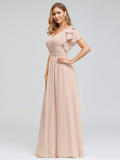 ever AVELYN|Elegant Pleated Bodice Ruffles Sleeves Chiffon Evening Dress