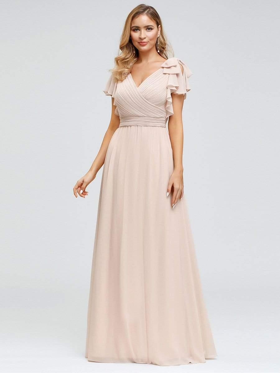 ever AVELYN|Elegant Pleated Bodice Ruffles Sleeves Chiffon Evening Dress