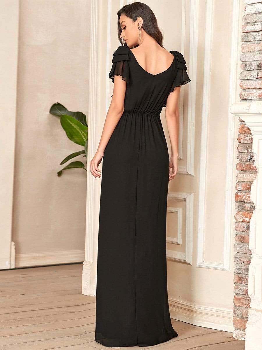 ever AVELYN|Elegant Pleated Bodice Ruffles Sleeves Chiffon Evening Dress