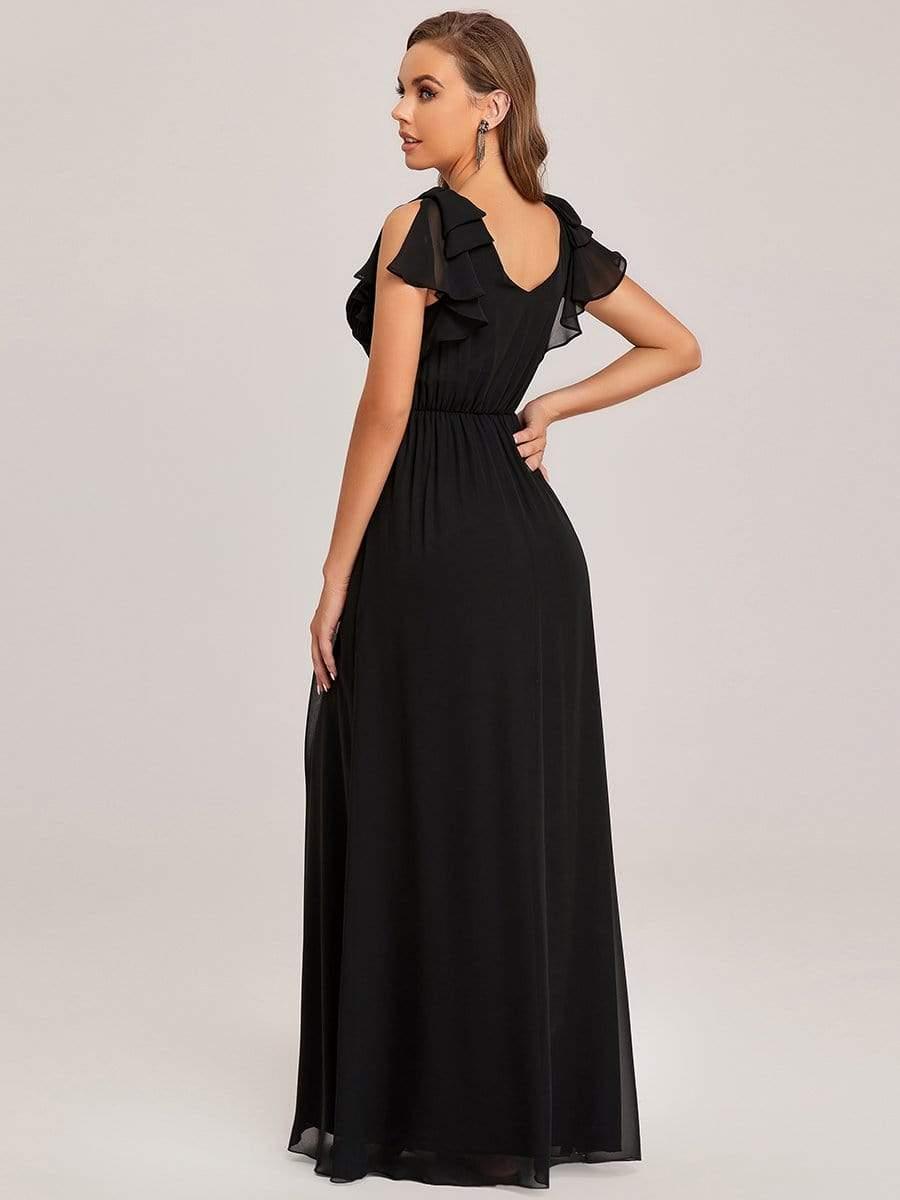 ever AVELYN|Elegant Pleated Bodice Ruffles Sleeves Chiffon Evening Dress
