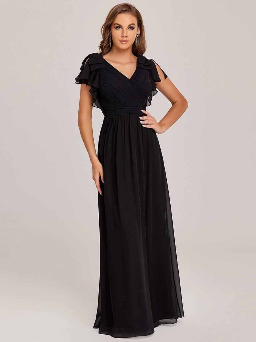 ever AVELYN|Elegant Pleated Bodice Ruffles Sleeves Chiffon Evening Dress