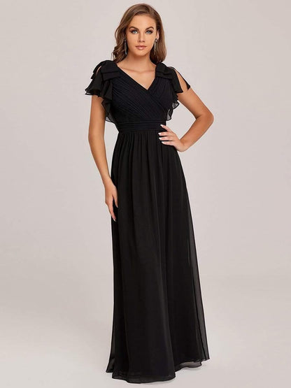 ever AVELYN|Elegant Pleated Bodice Ruffles Sleeves Chiffon Evening Dress