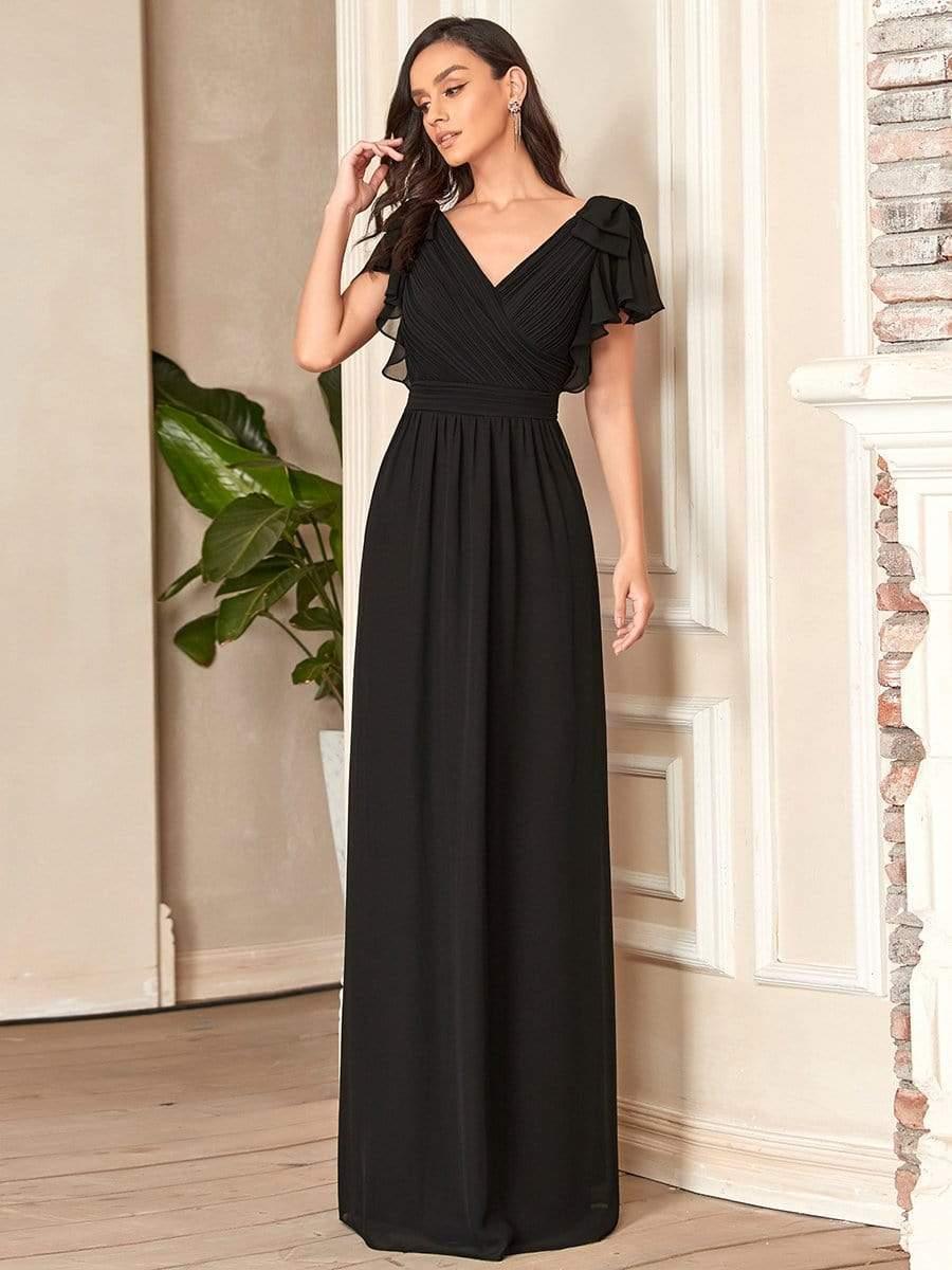 ever AVELYN|Elegant Pleated Bodice Ruffles Sleeves Chiffon Evening Dress