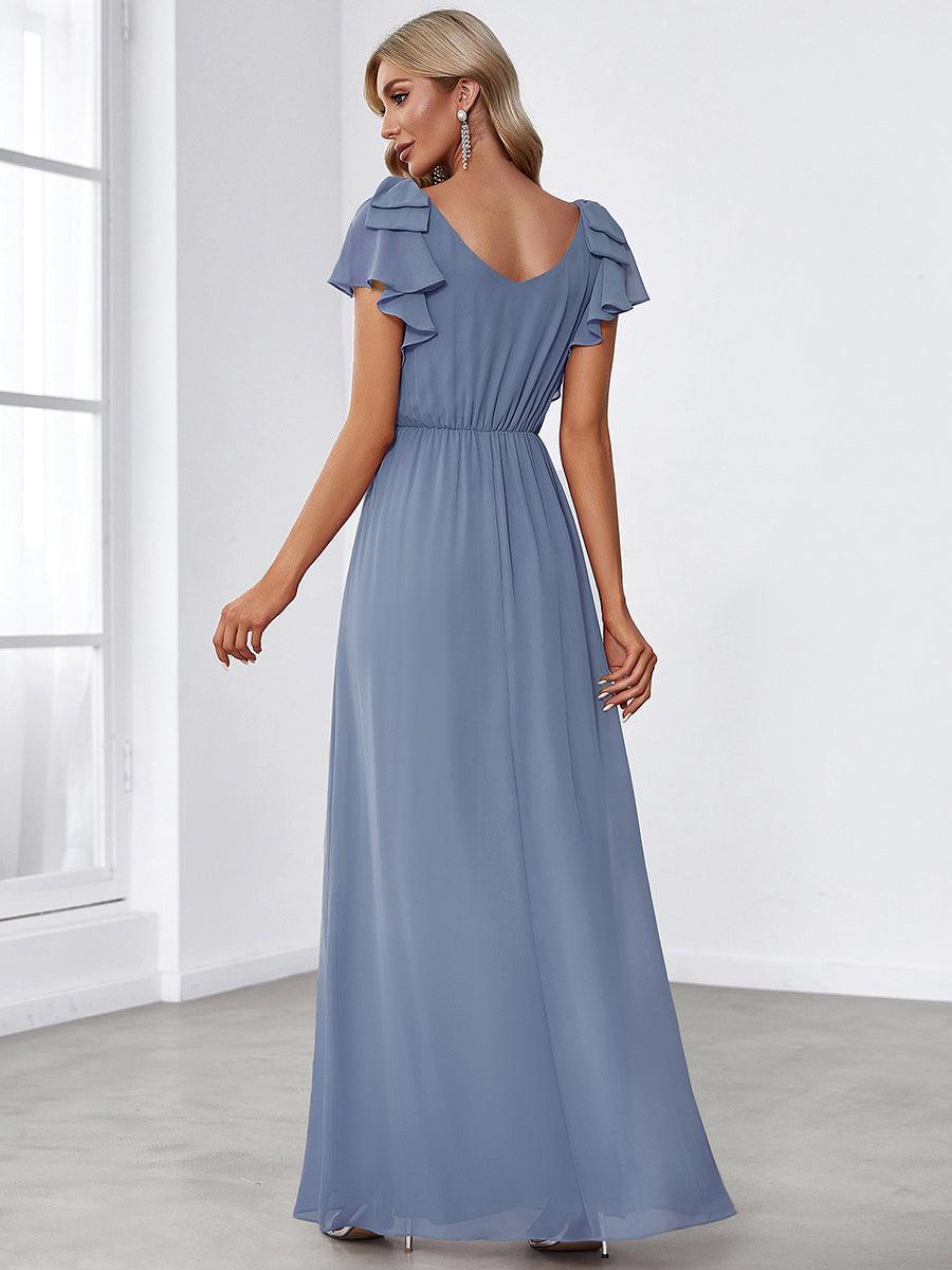 ever AVELYN|Elegant Pleated Bodice Ruffles Sleeves Chiffon Evening Dress