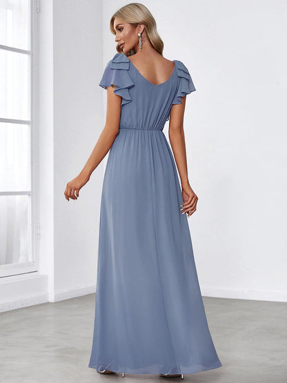 ever AVELYN|Elegant Pleated Bodice Ruffles Sleeves Chiffon Evening Dress