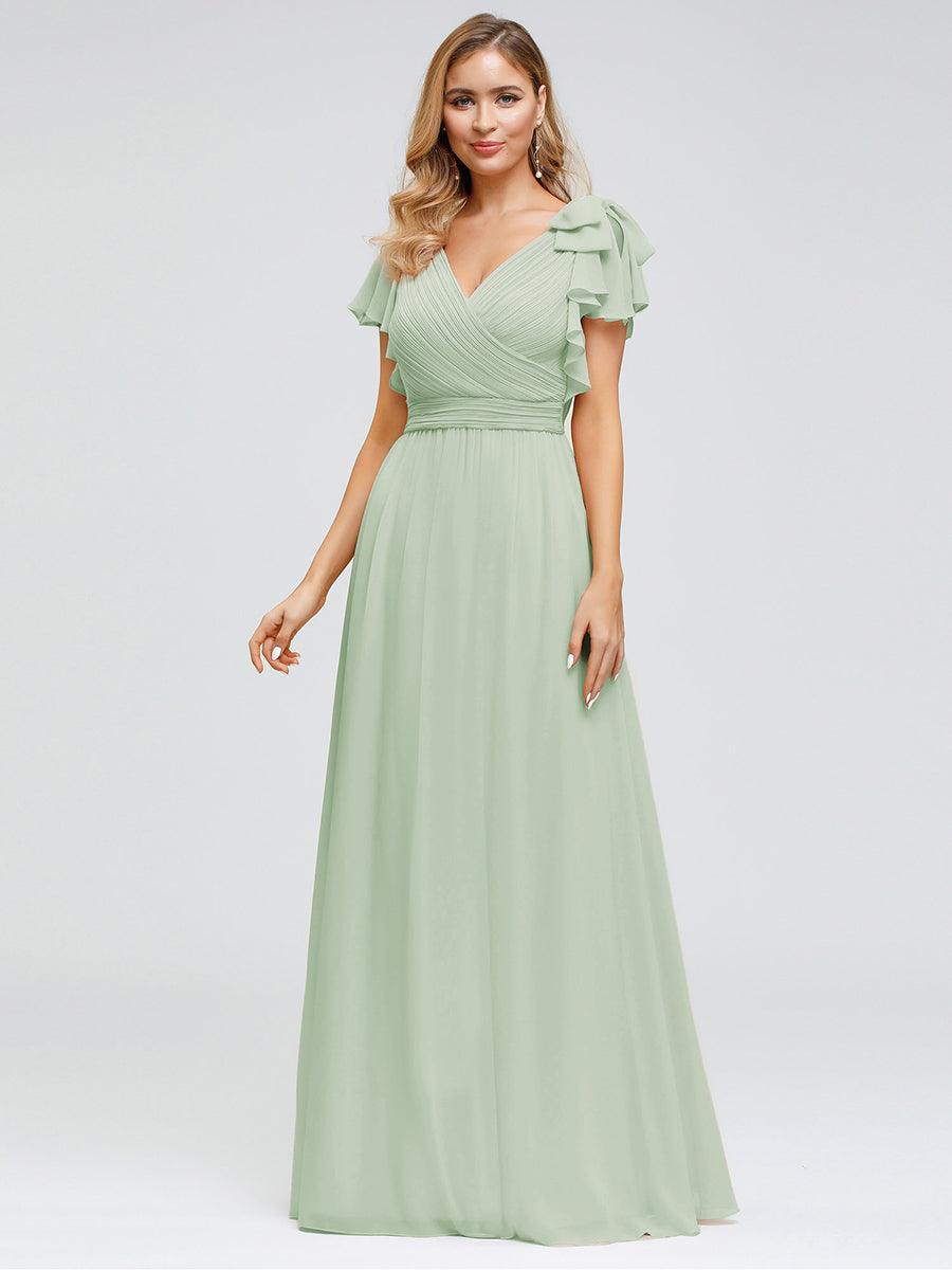 ever AVELYN|Elegant Pleated Bodice Ruffles Sleeves Chiffon Evening Dress