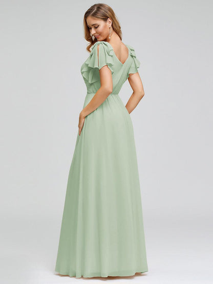 ever AVELYN|Elegant Pleated Bodice Ruffles Sleeves Chiffon Evening Dress