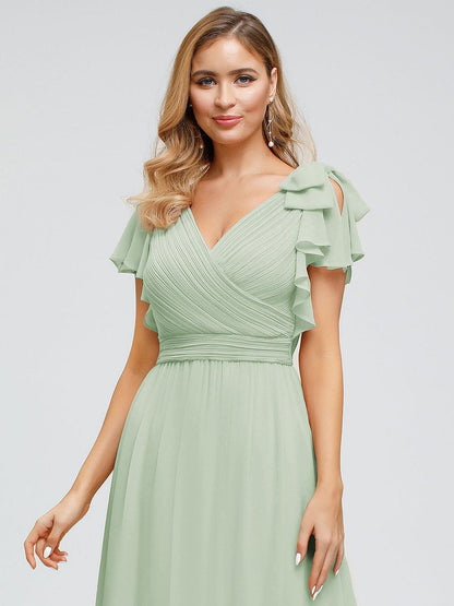 ever AVELYN|Elegant Pleated Bodice Ruffles Sleeves Chiffon Evening Dress