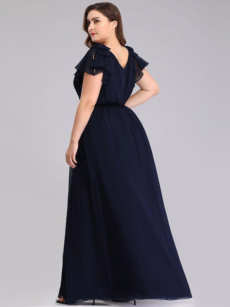 pretty AVELYN|Plus Size Ruched Bodice Formal Evening Dresses with Ruffles Sleeves