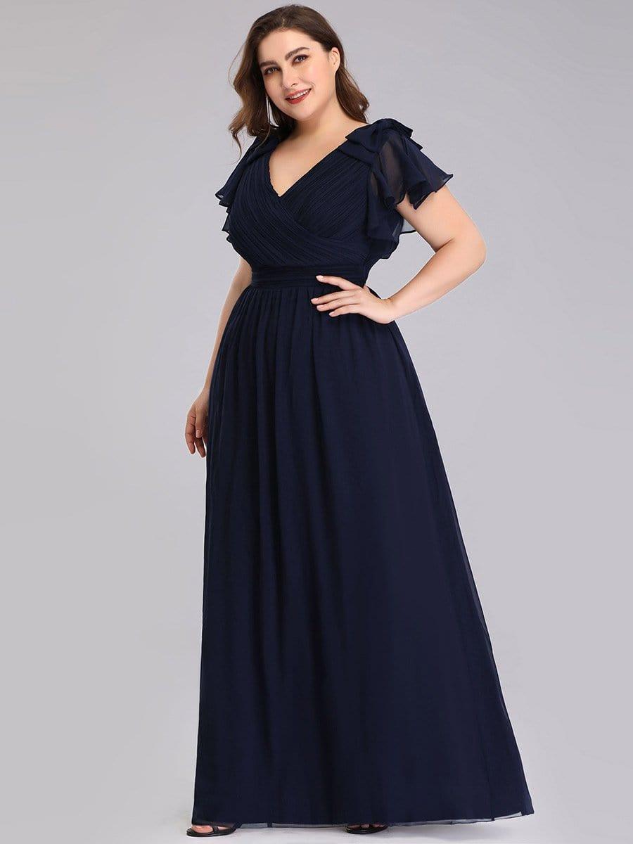 pretty AVELYN|Plus Size Ruched Bodice Formal Evening Dresses with Ruffles Sleeves