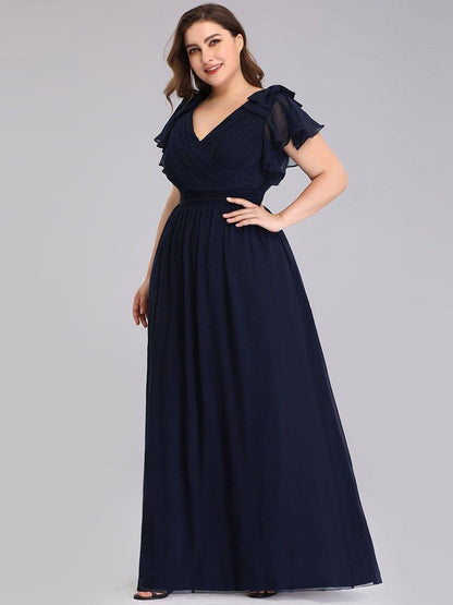 pretty AVELYN|Plus Size Ruched Bodice Formal Evening Dresses with Ruffles Sleeves