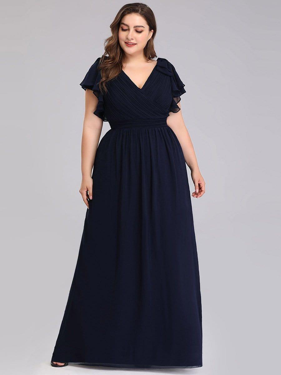 pretty AVELYN|Plus Size Ruched Bodice Formal Evening Dresses with Ruffles Sleeves