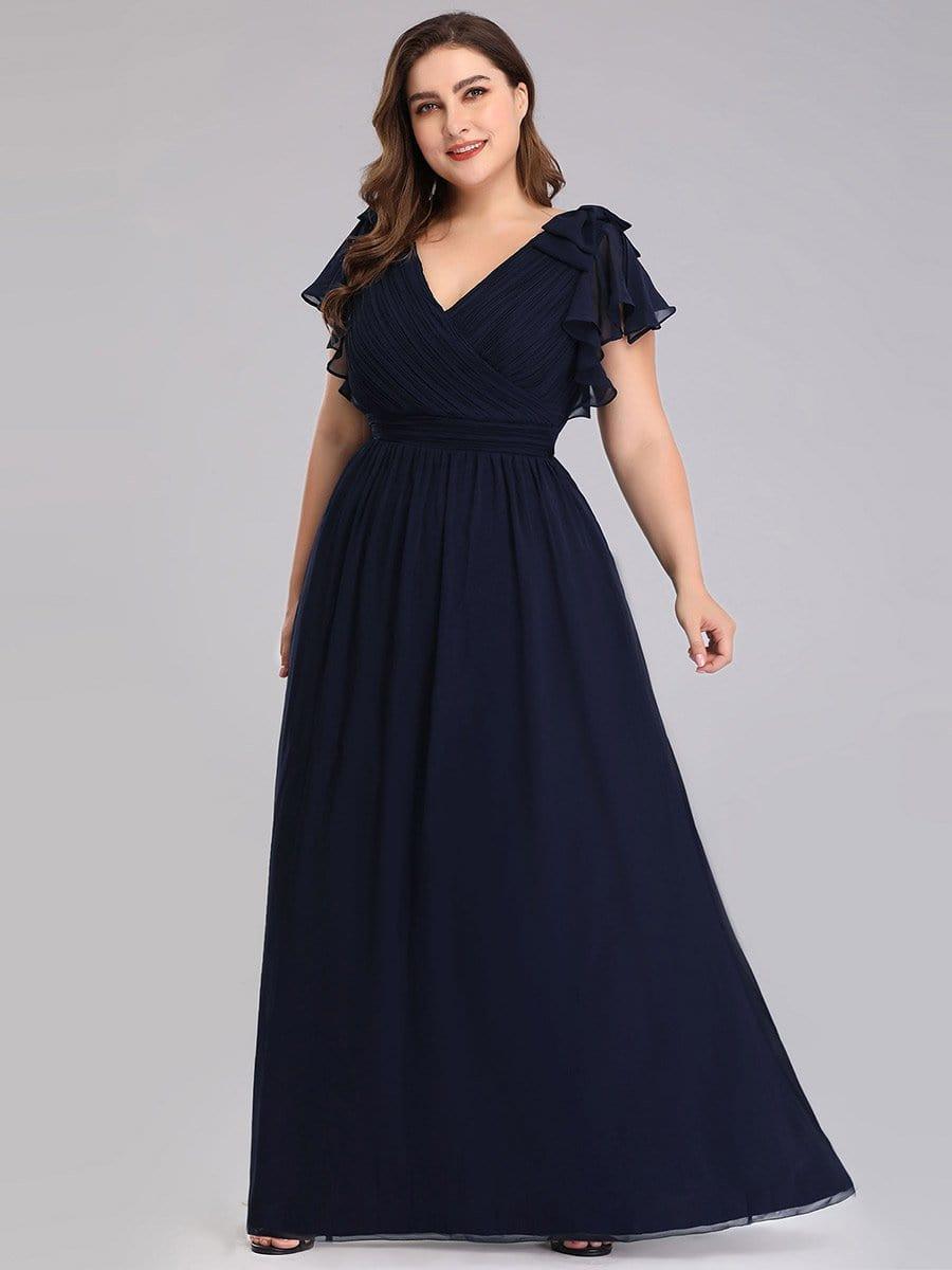pretty AVELYN|Plus Size Ruched Bodice Formal Evening Dresses with Ruffles Sleeves