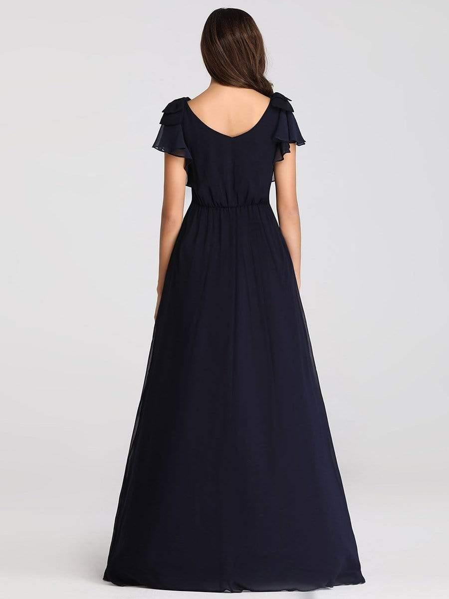 ever AVELYN|Elegant Pleated Bodice Ruffles Sleeves Chiffon Evening Dress