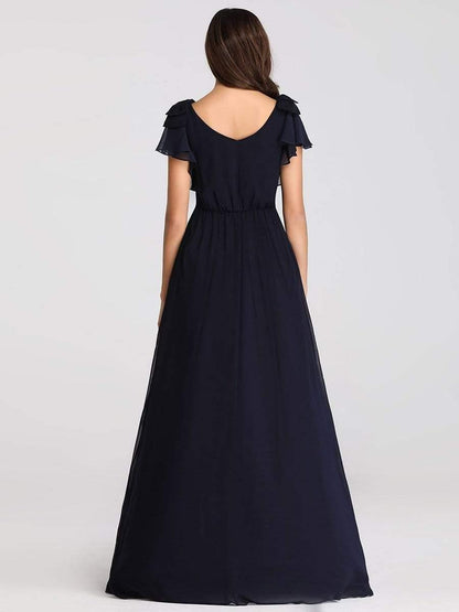 ever AVELYN|Elegant Pleated Bodice Ruffles Sleeves Chiffon Evening Dress