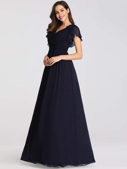 ever AVELYN|Elegant Pleated Bodice Ruffles Sleeves Chiffon Evening Dress