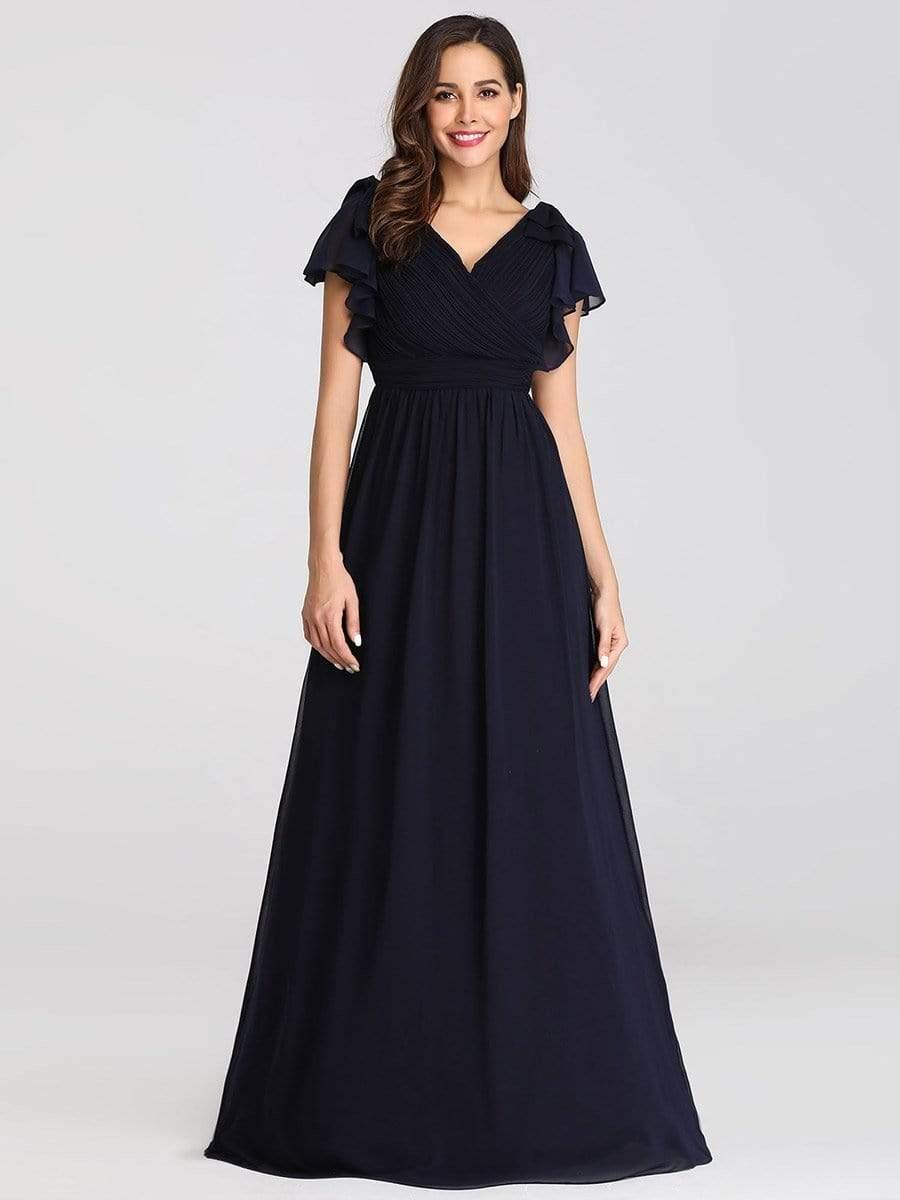 ever AVELYN|Elegant Pleated Bodice Ruffles Sleeves Chiffon Evening Dress