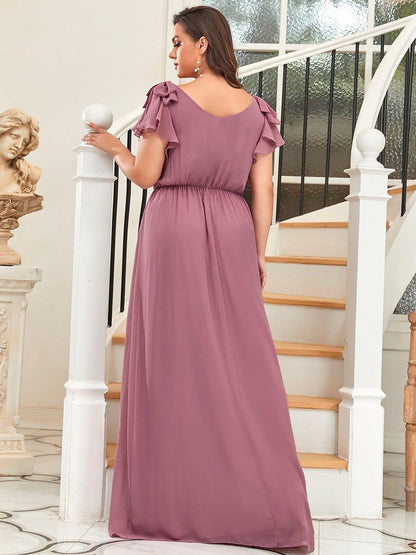 pretty AVELYN|Plus Size Ruched Bodice Formal Evening Dresses with Ruffles Sleeves