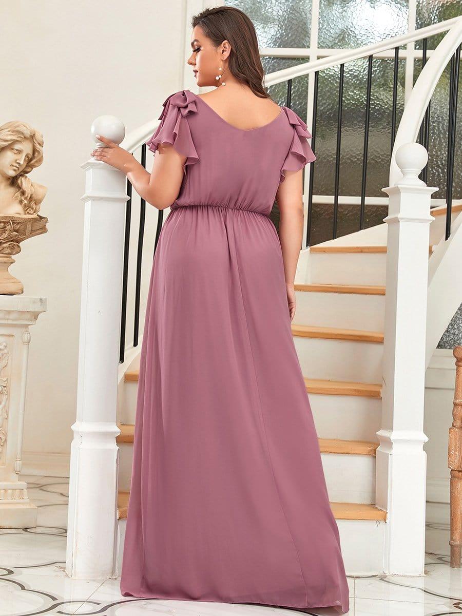ever AVELYN|Elegant Pleated Bodice Ruffles Sleeves Chiffon Evening Dress