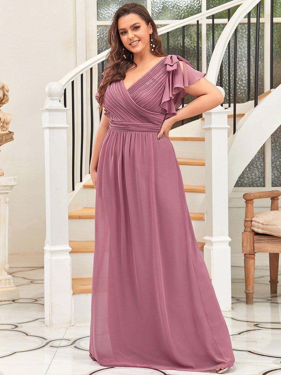 pretty AVELYN|Plus Size Ruched Bodice Formal Evening Dresses with Ruffles Sleeves