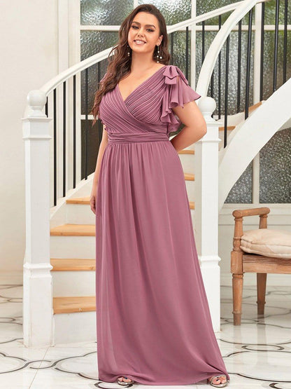 ever AVELYN|Elegant Pleated Bodice Ruffles Sleeves Chiffon Evening Dress