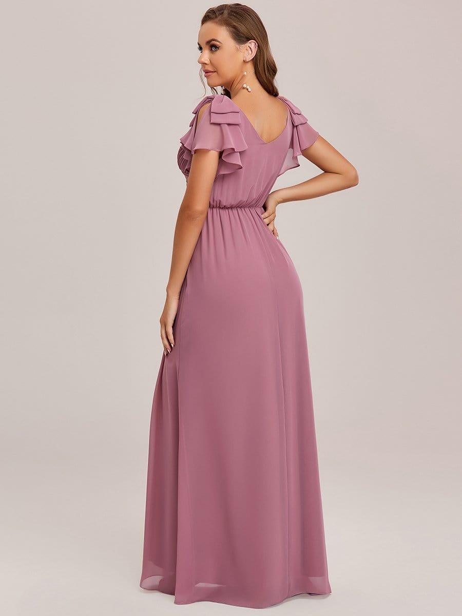 ever AVELYN|Elegant Pleated Bodice Ruffles Sleeves Chiffon Evening Dress