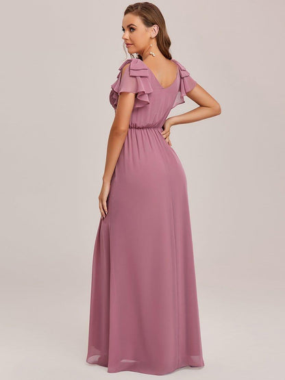 ever AVELYN|Elegant Pleated Bodice Ruffles Sleeves Chiffon Evening Dress