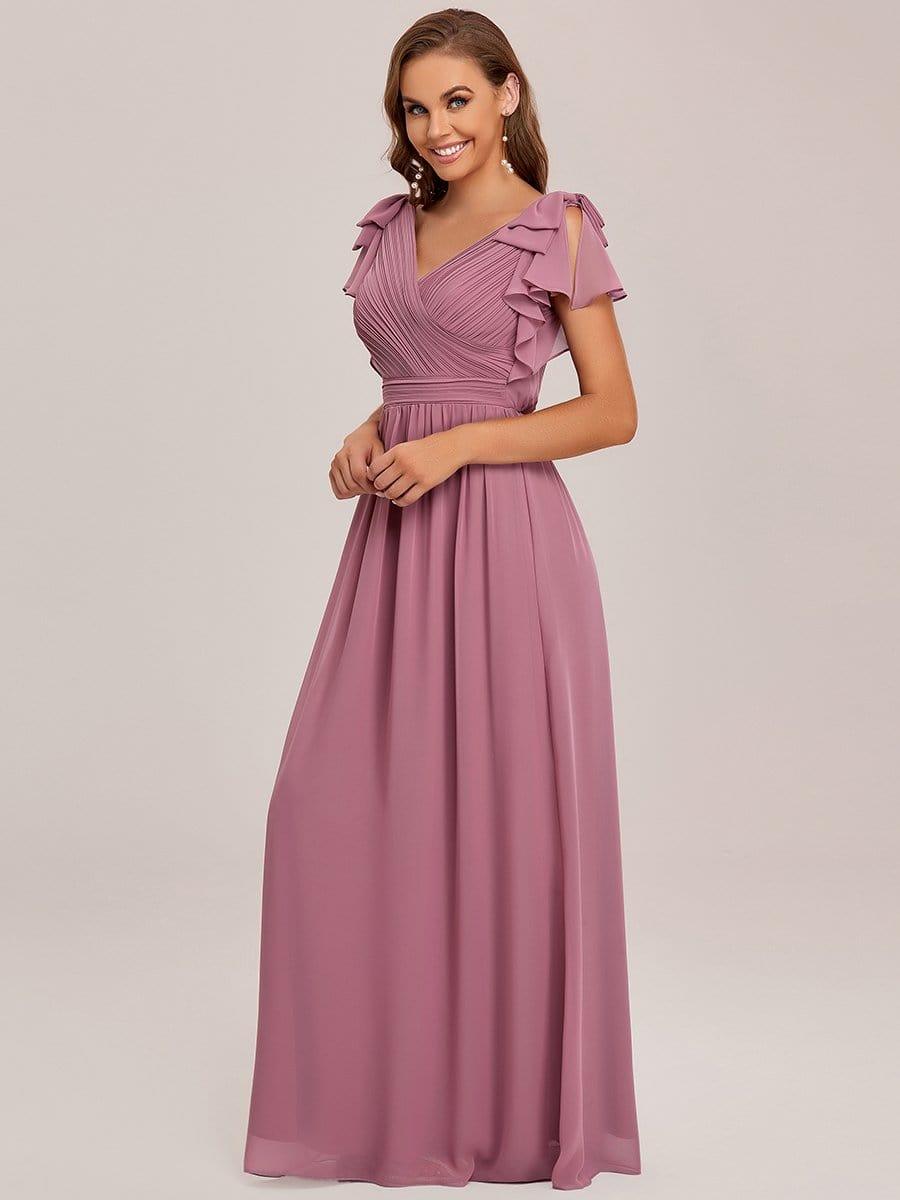 ever AVELYN|Elegant Pleated Bodice Ruffles Sleeves Chiffon Evening Dress