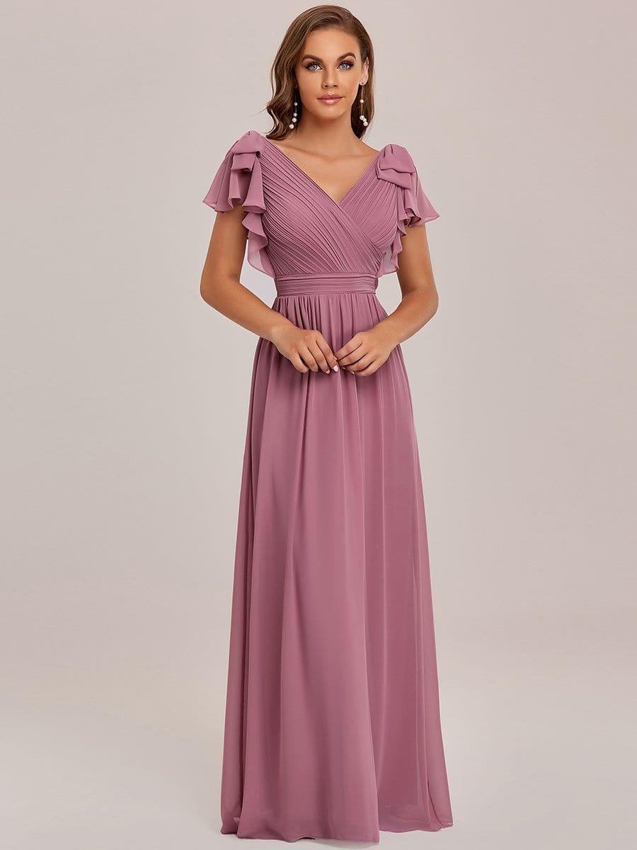 ever AVELYN|Elegant Pleated Bodice Ruffles Sleeves Chiffon Evening Dress