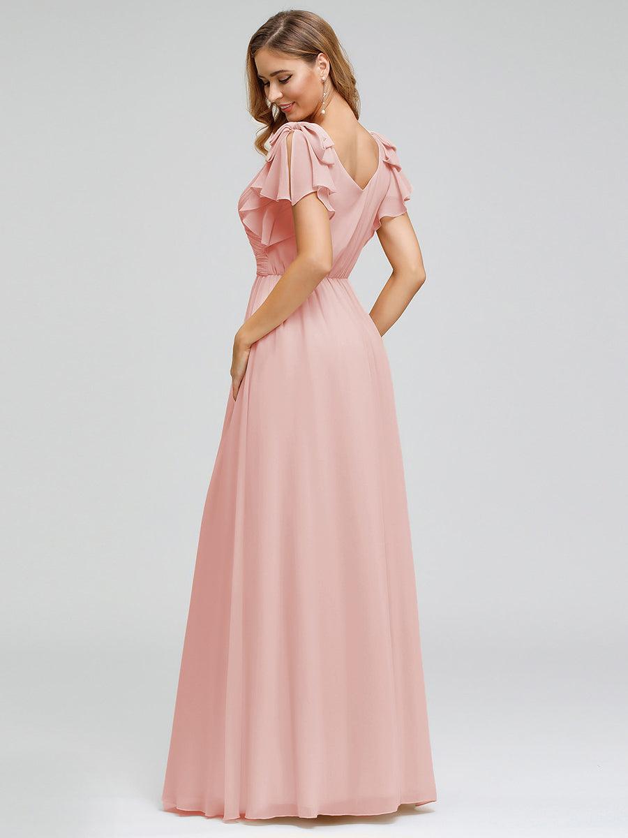ever AVELYN|Elegant Pleated Bodice Ruffles Sleeves Chiffon Evening Dress