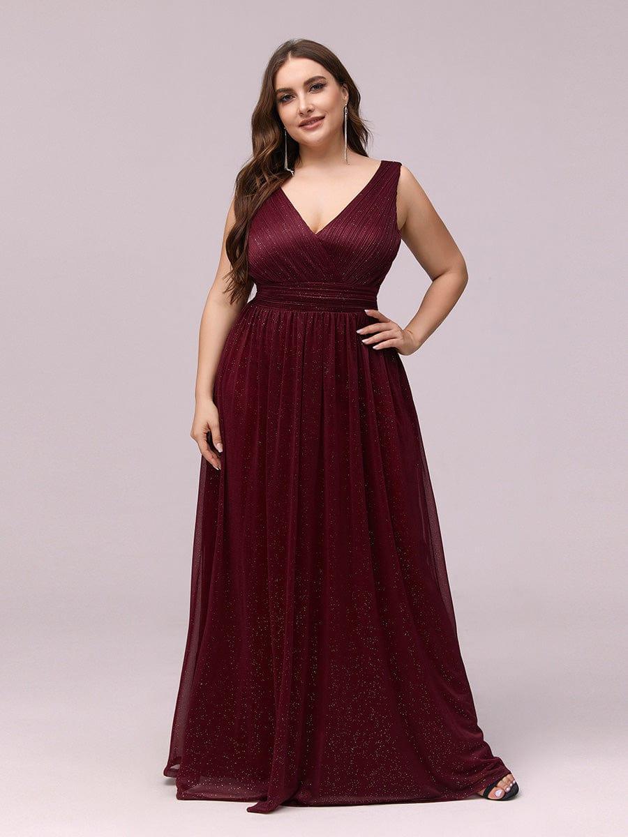 pretty STERLING|Double V Neck Maxi Long Plus Size Sparkly Evening Dresses for Party