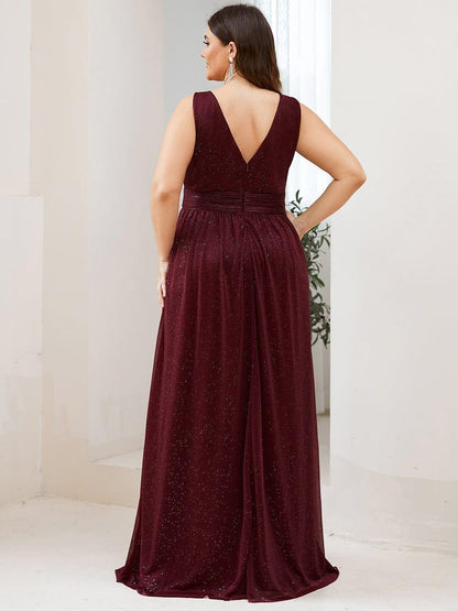 ever STERLING|Double V Neck Floor Length Sparkly Evening Dresses for Party