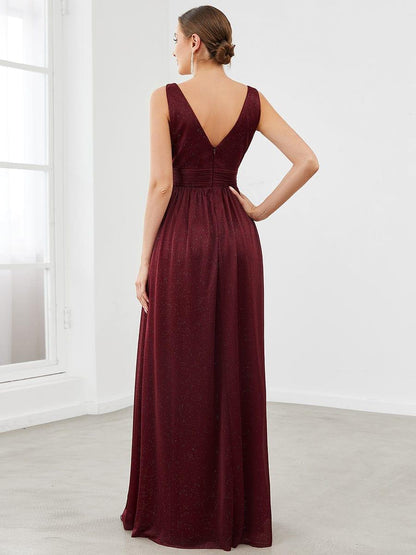 ever STERLING|Double V Neck Floor Length Sparkly Evening Dresses for Party