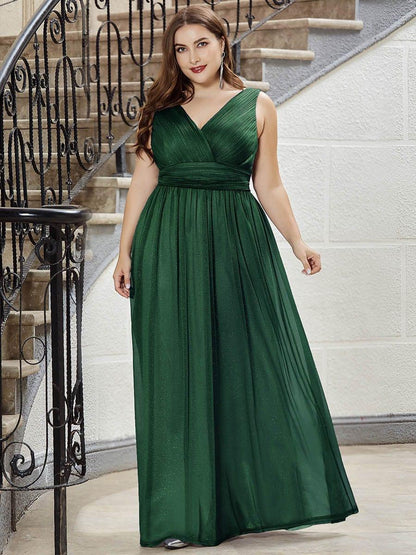 pretty STERLING|Double V Neck Maxi Long Plus Size Sparkly Evening Dresses for Party