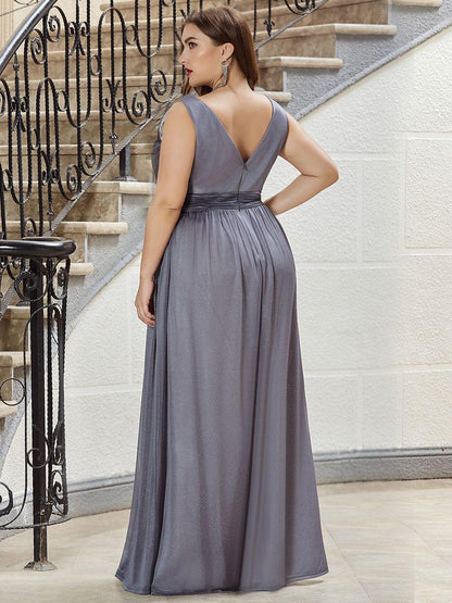 pretty STERLING|Double V Neck Maxi Long Plus Size Sparkly Evening Dresses for Party