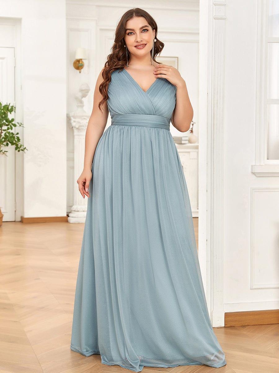 pretty STERLING|Double V Neck Maxi Long Plus Size Sparkly Evening Dresses for Party